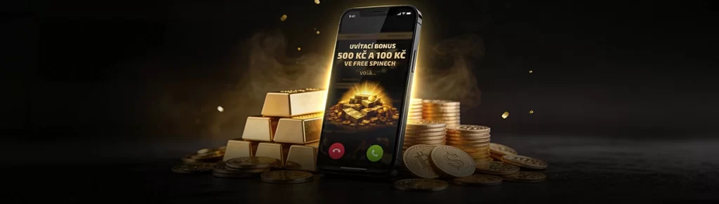uvítací bonus 500 Kč do casina, mobil a zlaté cihly, ilustrační obrázek