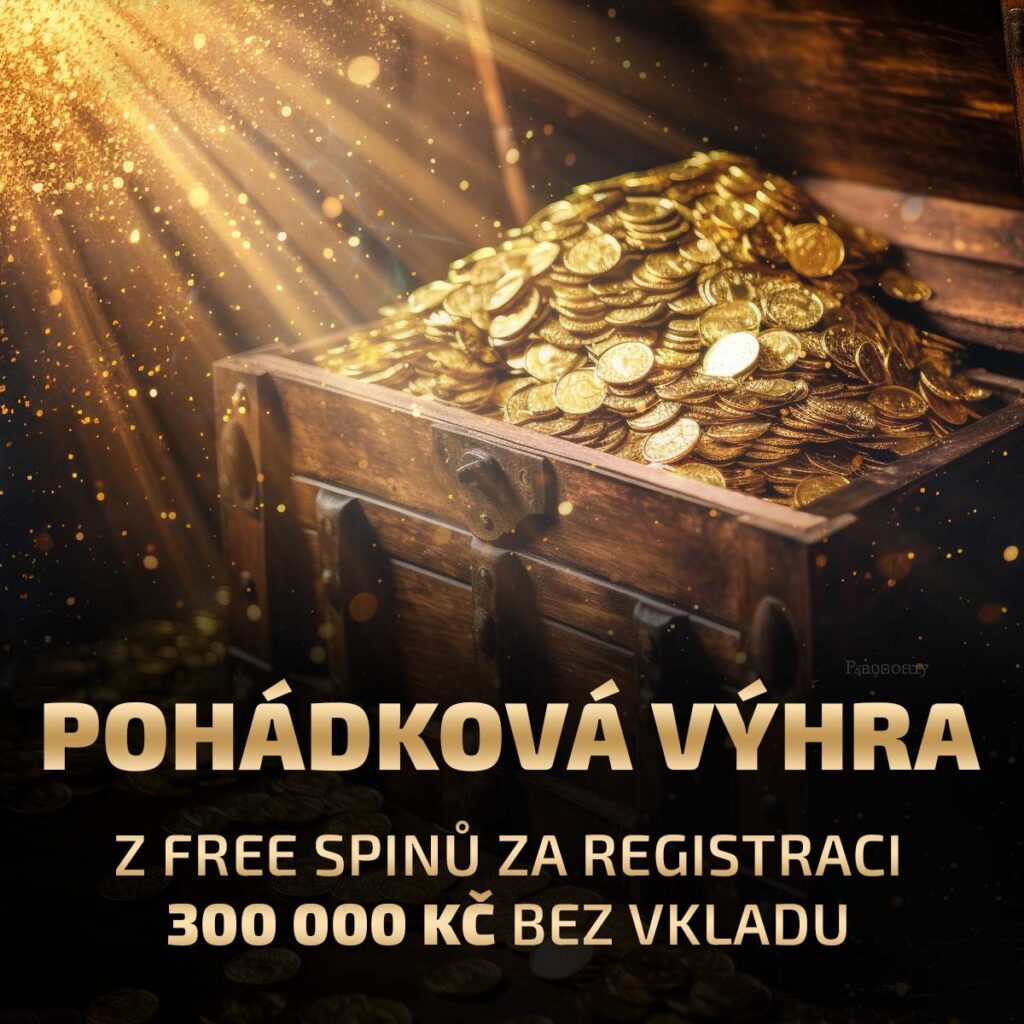 Pohádková výhra, z free spinů za registraci výhra 300 000 Kč bez vkladu, ilustrační grafika truhla s pokladem