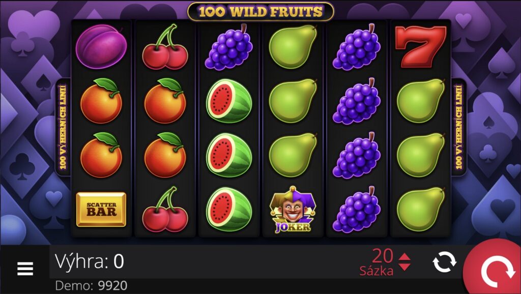 screenshot 100 Wild Fruits, ovocný hrací automat