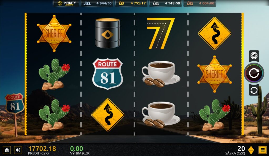 Route 81 Remastered, screenshot obrazovky 4válcového automatu