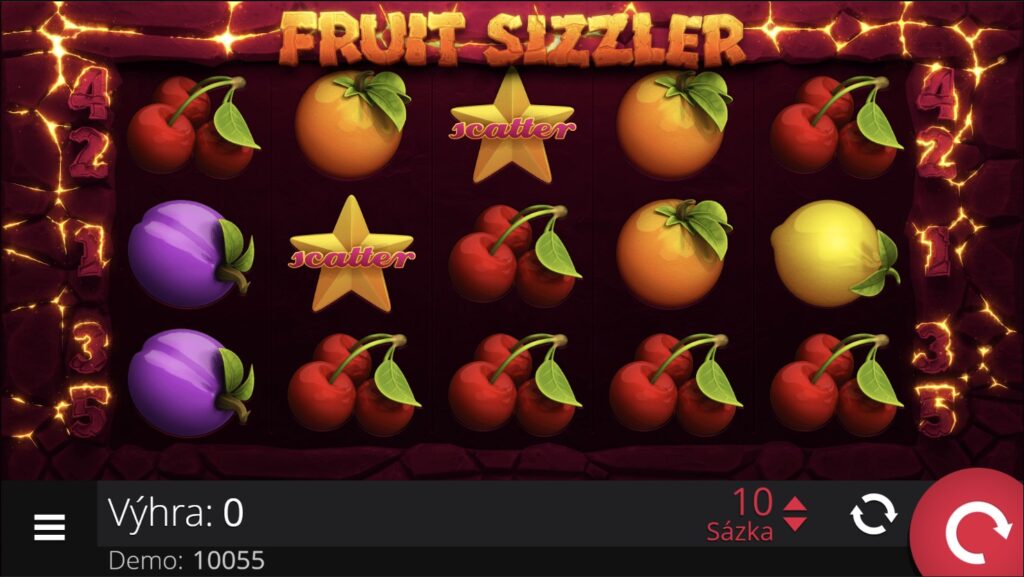 screenshot Fruit Sizzler, 5válcový hrací automat s ovocnou tematikou
