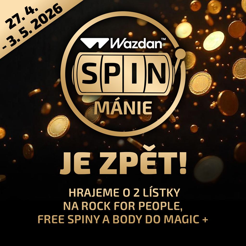 Wazdan Spinmánie 27.4.-3.5.2026, hrajeme o lístky na Rock for People (koncert Iron Maiden), free spiny a body do Magic +