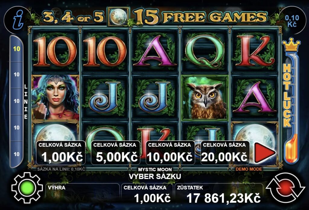 Měsíční svit, talismany a tajemní noční tvorové. Online automat MYSTIC MOON, screenshot