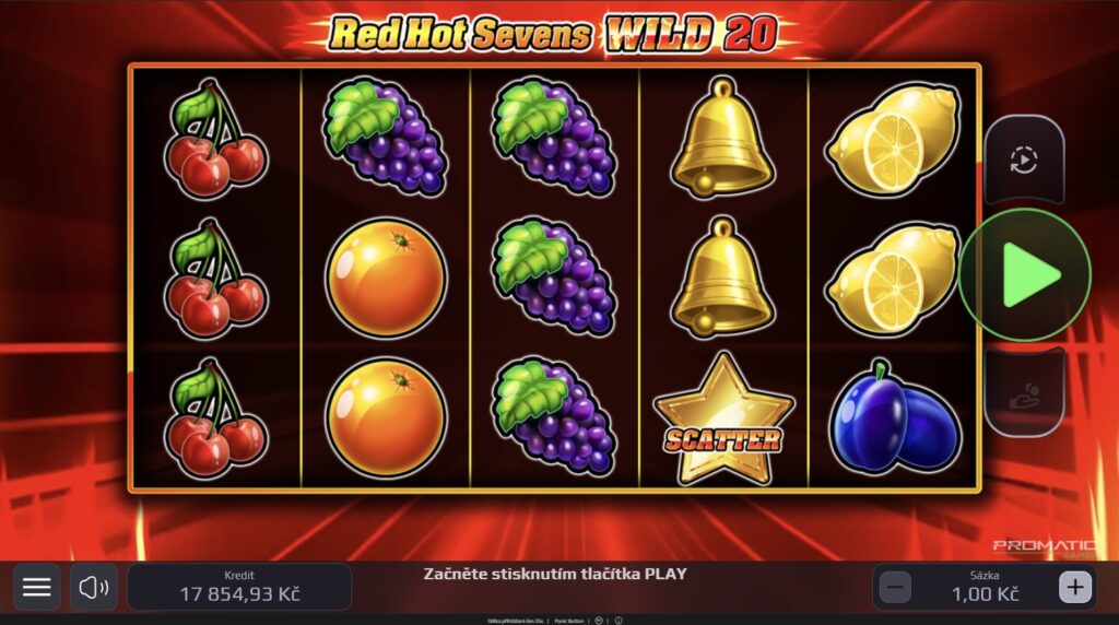 Red Hot Sevens Wild 20, ovocný automat, 20 výherních linií s wild symboly, screenshot