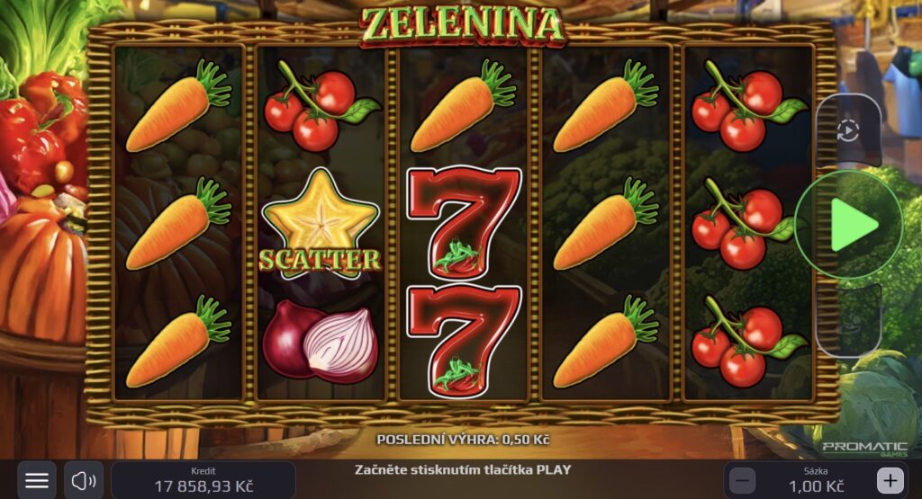 Zelenina, zeleninový herní automat, žádné ovoce, ale mrkve a rajčata, screenshot