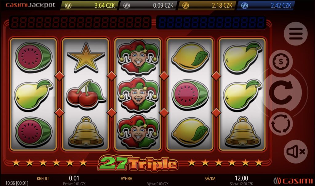 27 Triple, 5válcový ovocný hrací automat s Jokerem, screenshot