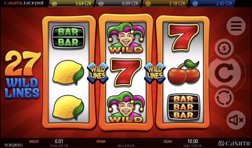 27 Wild Lines, 3válcový automat s wild symboly, screenshot
