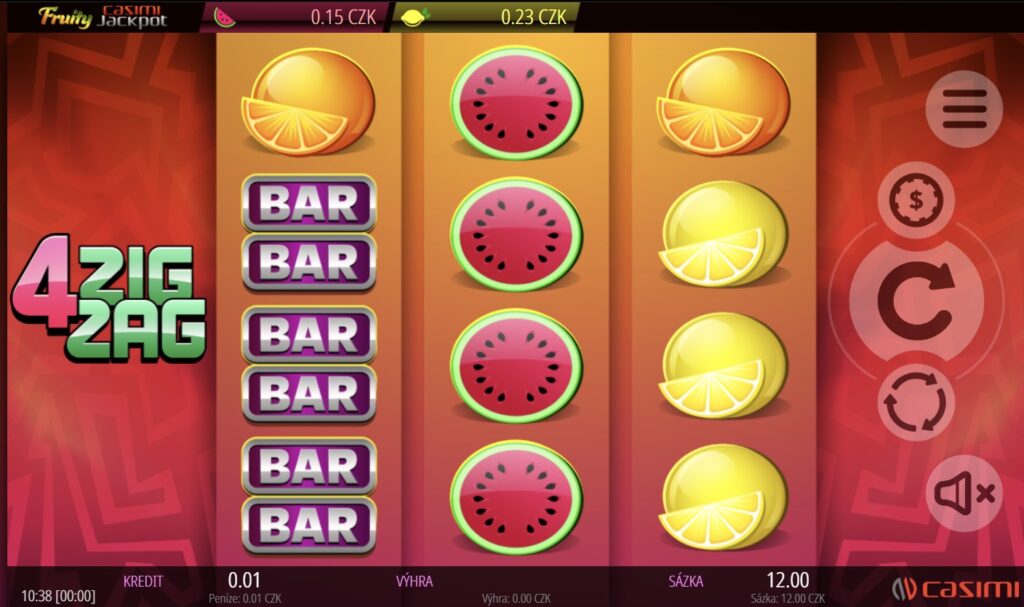 4 ZIG ZAG, 3válcový hrací automat s cikcak liniemi, screenshot