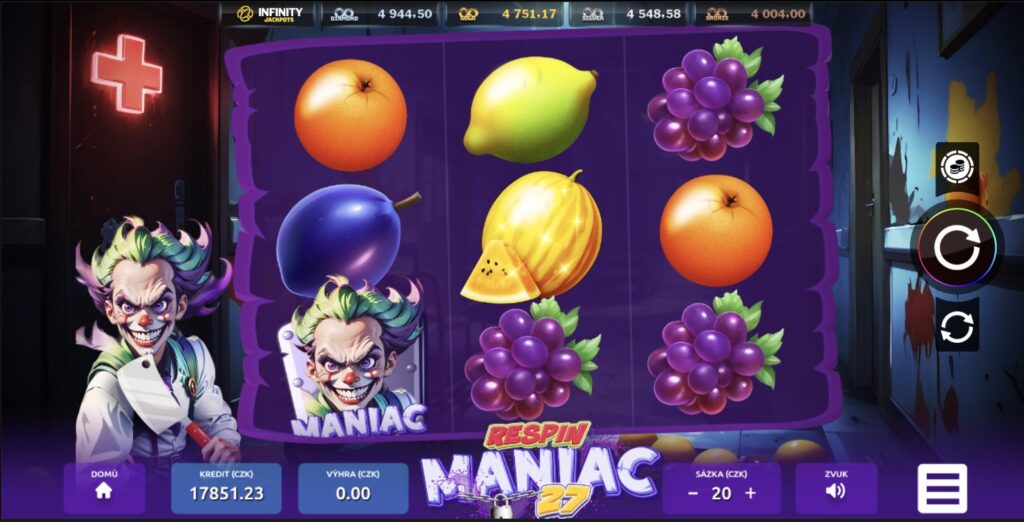 Respin Maniac 27, tříválcový hrací automat, screenshot