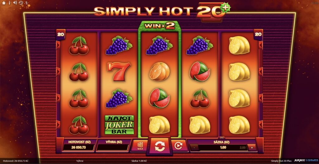 Simply hot 20. 5válcový ovocný hrací automat, screenshot