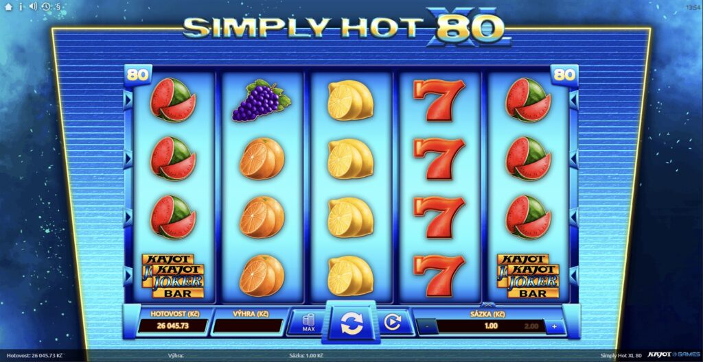 Simply hot 80. 5válcový výherní automat s motivem ovoce, screenshot