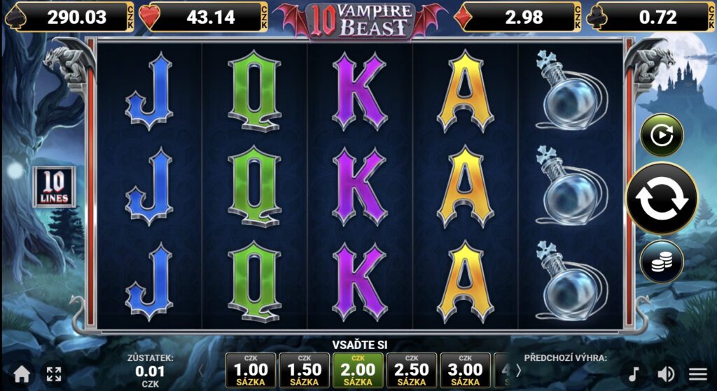 VAMPIRE BEAST, pětiválcový hrací automat s upírskou tematikou, screenshot
