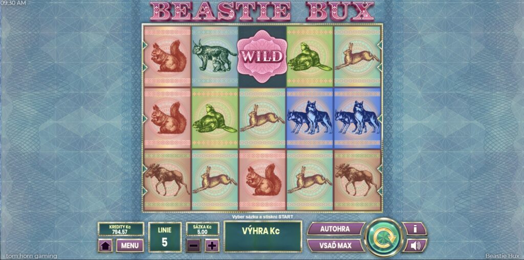 Beastie Bux - 5válcový výherní automat se zvířaty z divočiny, screenshot