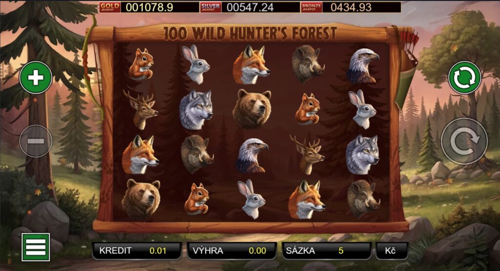 100 WILD HUNTER´S FOREST, 5válcový automat s loveckou tematikou, screenshot