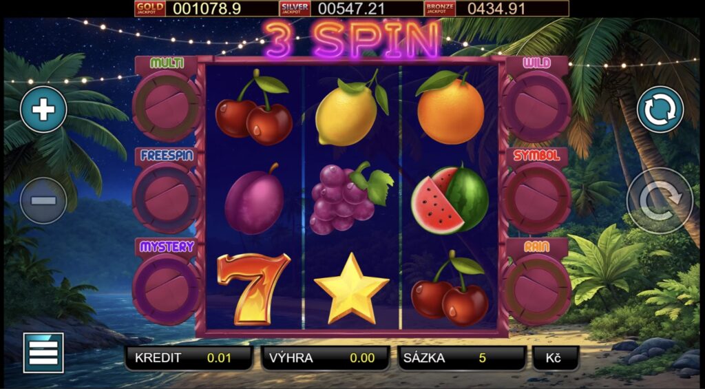 3 SPIN - minimalistický výherní automat se 3 válci a klasickými symboly, screenshot