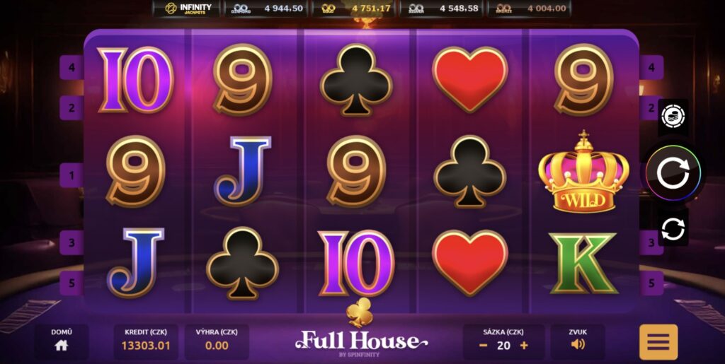 FULL HOUSE, pokerový 5válcový výherní automat, screenshot
