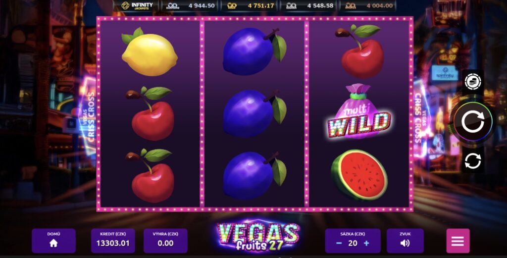VEGAS FRUITS 27 REMASTERED, klasický 3válcový ovocný automat, screenshot